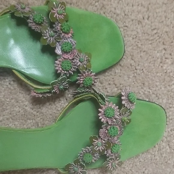 Prada Green Sandals with Metallic Chain Embellishment - Picture 6 of 16